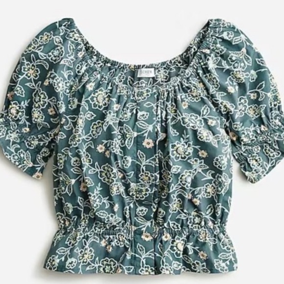 J. Crew Tops - J.Crew Gathered Scoopneck Top Large Vintage Vines Floral Blouse